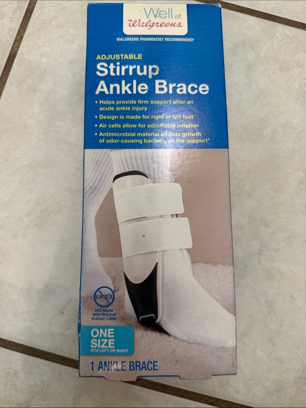 Well at WALGREENS Adjustable Stirrup Ankle Brace - White/Black - One Size NEW